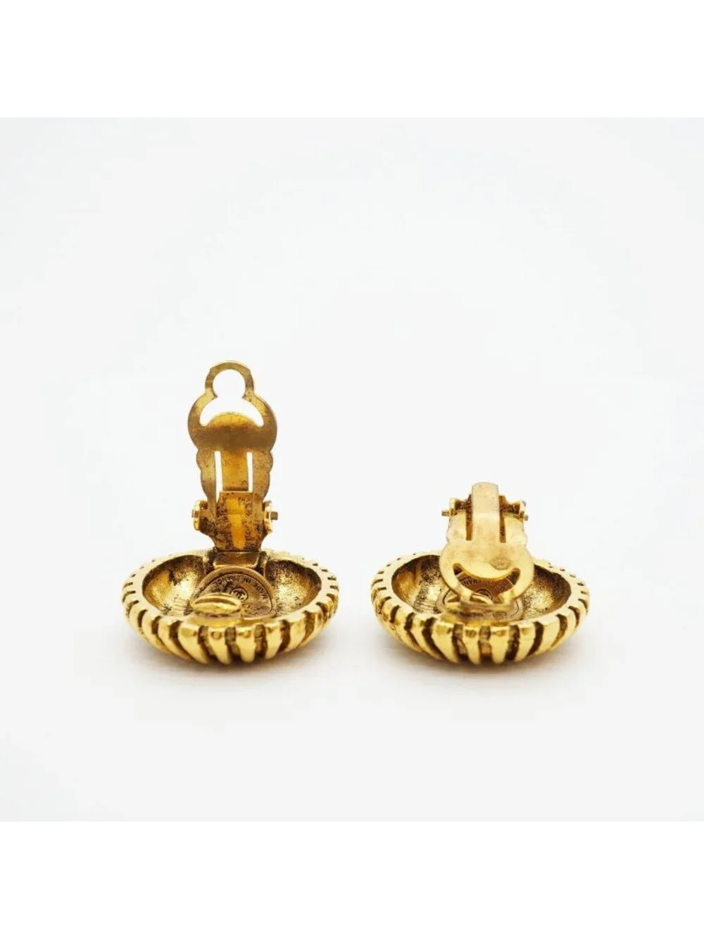 Chanel Earrings Vintage CC Logo Round Circle Gold Plated